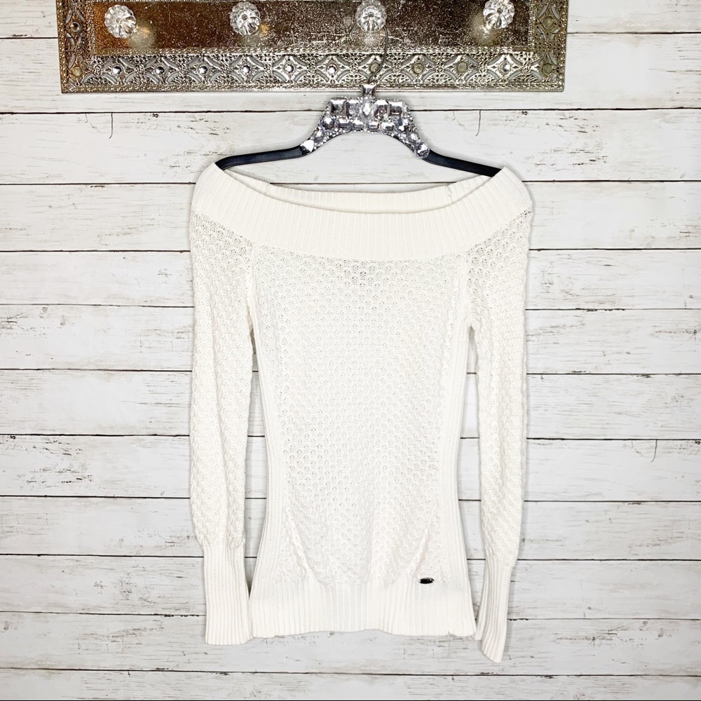 Guess White Knit Off the Shoulder Sweater